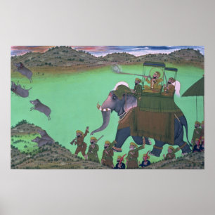 Póster Raja Sarup Singh de Udaipur, en una caza del