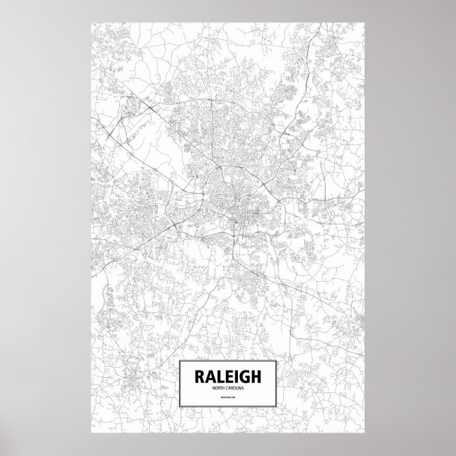 Póster Raleigh, Carolina del Norte (negro sobre blanco) (Frente)