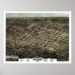 Póster Raleigh, NC Panoramic Map - 1872