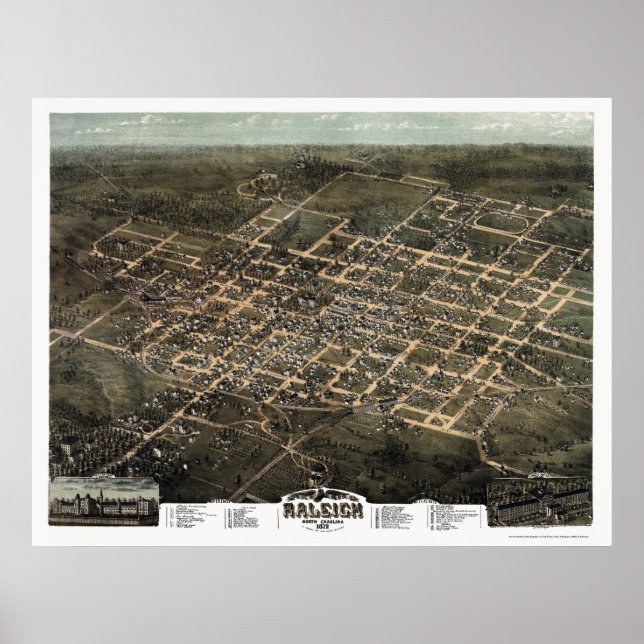 Póster Raleigh, NC Panoramic Map - 1872 (Frente)