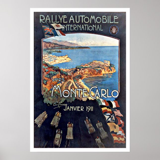 Póster Rallye Monte Carlo Monaco Viajes de época (Frente)
