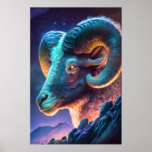 Póster Ram Animal Portrait Pintando Vida salvaje al aire