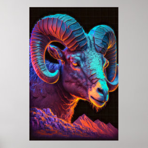 Póster Ram Animal Portrait Pintando Vida salvaje al aire