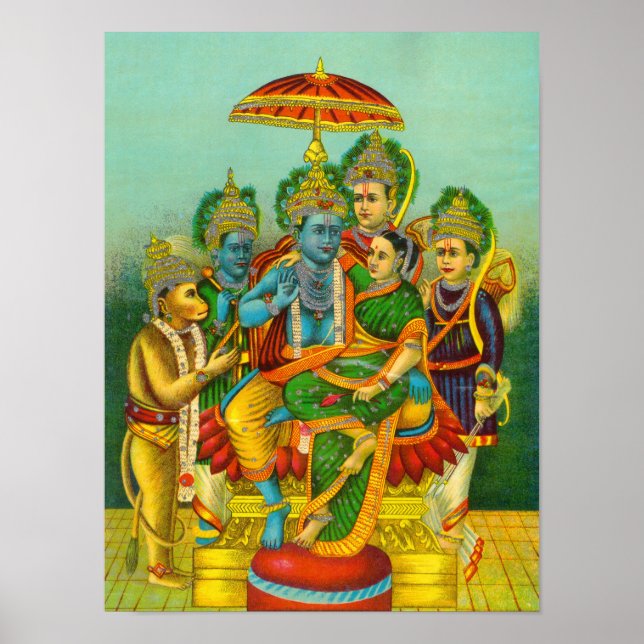 Póster Ram Panchayatan embellecido por Raja Ravi Varma (Frente)