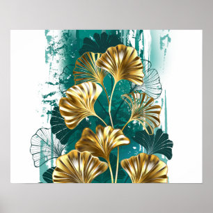 Póster Rama con hojas doradas Ginko Biloba