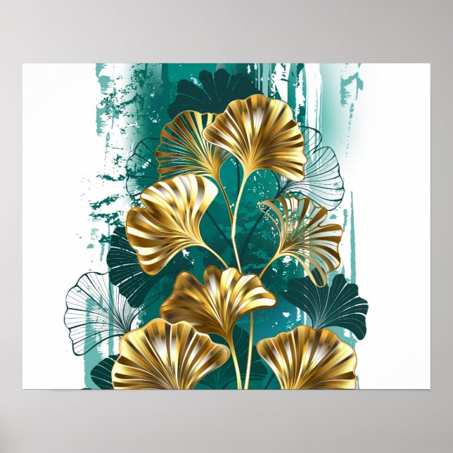 Póster Rama con hojas doradas Ginko Biloba (Frente)