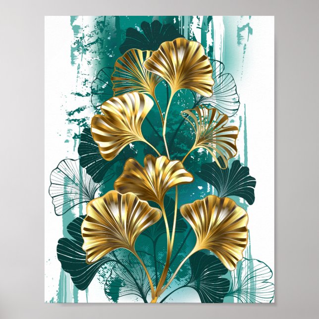 Póster Rama con hojas doradas Ginko Biloba (Frente)