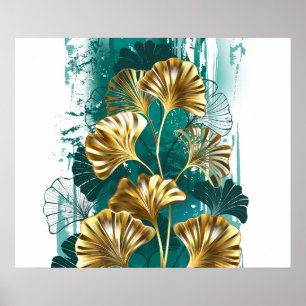 Póster Rama con hojas doradas Ginko Biloba