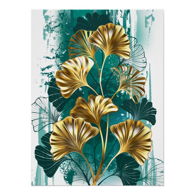 Póster Rama con hojas doradas Ginko Biloba (Anverso)