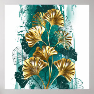 Póster Rama con hojas doradas Ginko Biloba