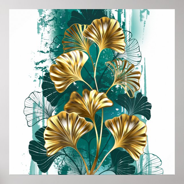 Póster Rama con hojas doradas Ginko Biloba (Frente)