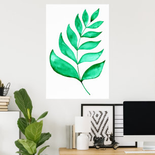 Póster Rama de acuarela simple - verde