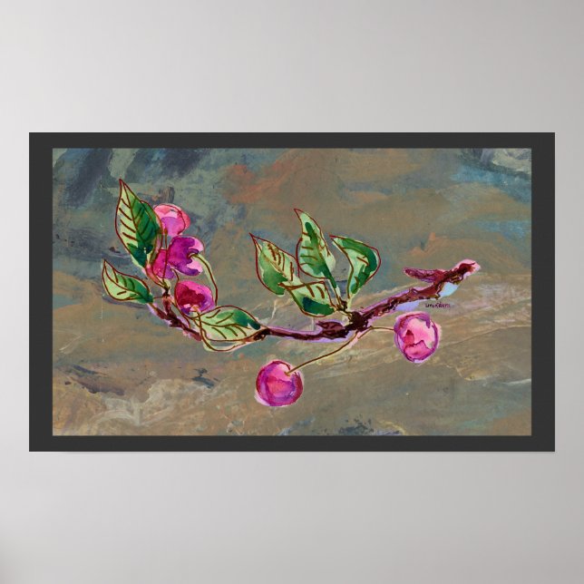 Póster Rama de cerezo en gris 1 (Frente)