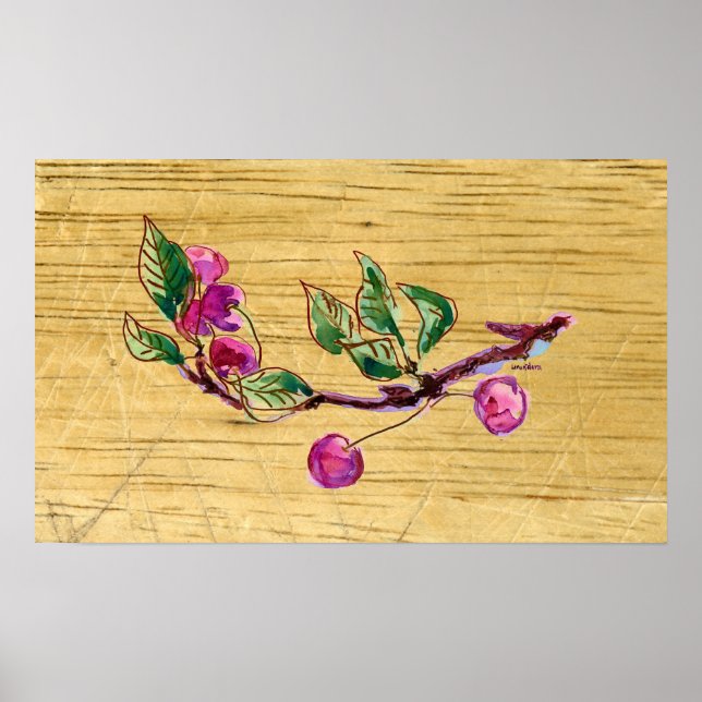 Póster Rama de cerezo en madera (Frente)