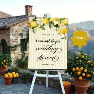 Póster Rama de limón Ducha de bodas de verano mediterráne