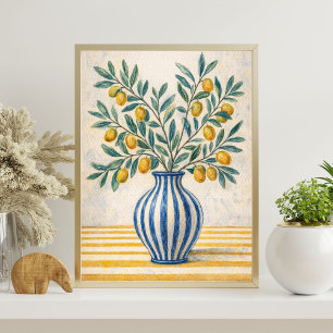 Póster Rama de Limón Mediterránea en Jarrón Azul – Rústic