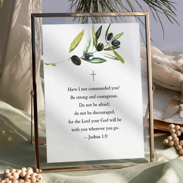 Póster Rama de Olive Poster de citas inspiradoras (Bible verse with watercolor olive branch art by Victoria Grigaliunas of Do Tell A Belle)