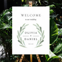 Rama de olivo verde Wreath Bienvenida Rótulo Boda