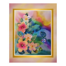 Rama de primavera con flores en acuarela colorida