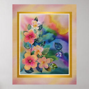 Póster Rama de primavera en acuarela colorida con flores