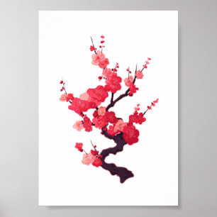 Póster Rama delicada de cerezo japonés rosa