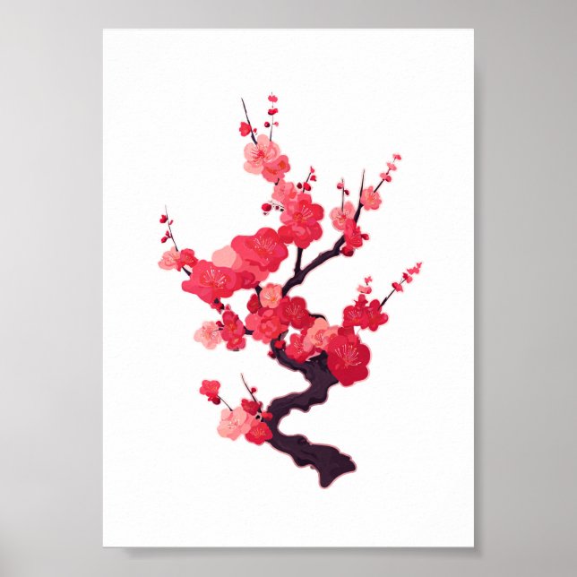Póster Rama delicada de cerezo japonés rosa (Frente)