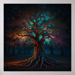 Póster Rama torcida de entidad de árbol binario grotesco