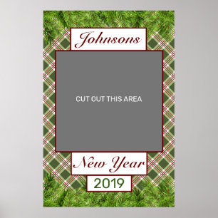 Póster Rama Verde de seda roja y pino de Año nuevo foto d