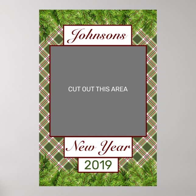 Póster Rama Verde de seda roja y pino de Año nuevo foto d (Frente)