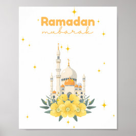 Póster Ramadan Mubarak Mosque Yellow Flowers Wall Print 