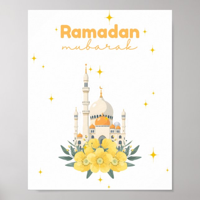 Póster Ramadan Mubarak Mosque Yellow Flowers Wall Print  (Frente)