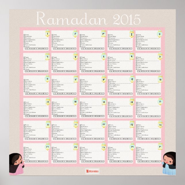 Póster Ramadhan Daily Checklist For GIRLS (Frente)