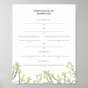 Póster Ramas bellas Keepsake Certificado de matrimonio