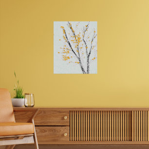 Póster Ramas de árboles de otoño con hojas amarillas de o