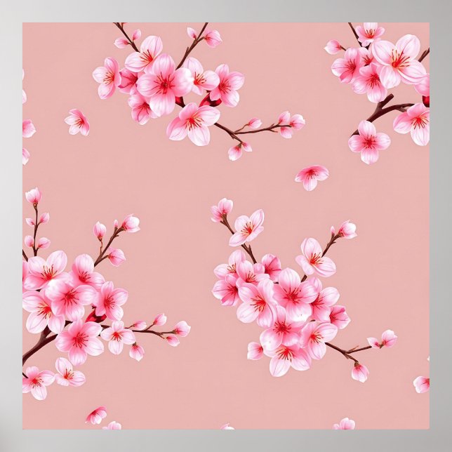 Póster Ramas de Flor de Cerezo Rosa Patrón (Frente)