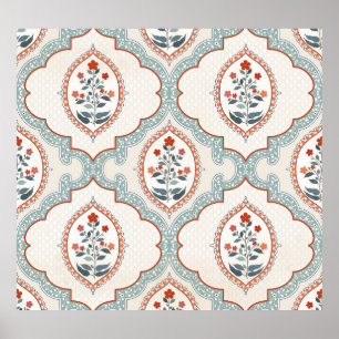Póster Ramas de flores antiguas, textiles indios.
