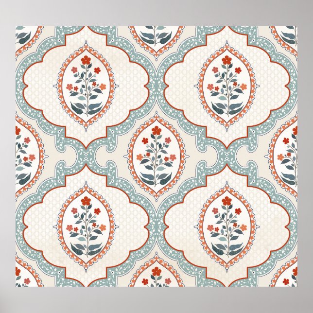 Póster Ramas de flores antiguas, textiles indios. (Frente)