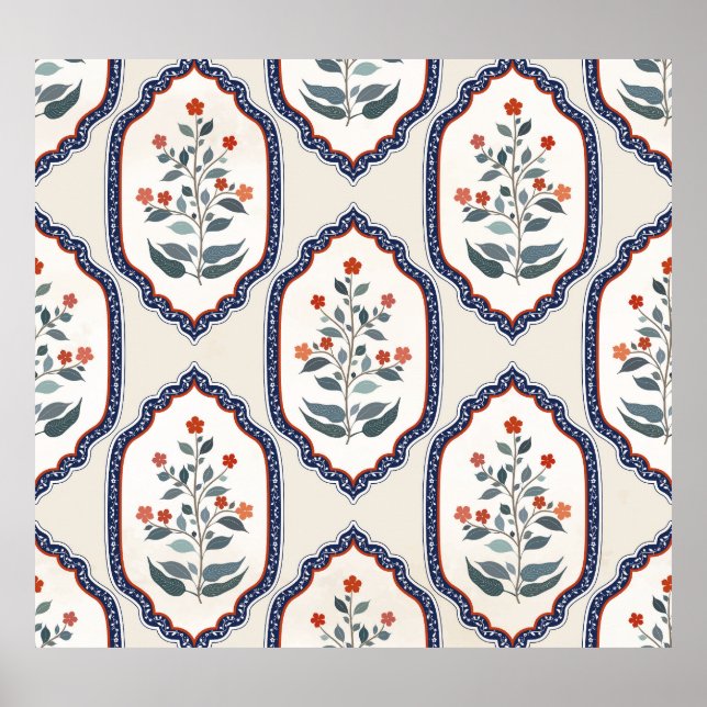 Póster Ramas de flores orientales: Indio Kalamkari. (Frente)