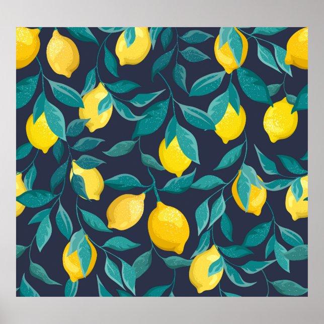 Póster Ramas de limón: azul decorativo sin foco (Frente)