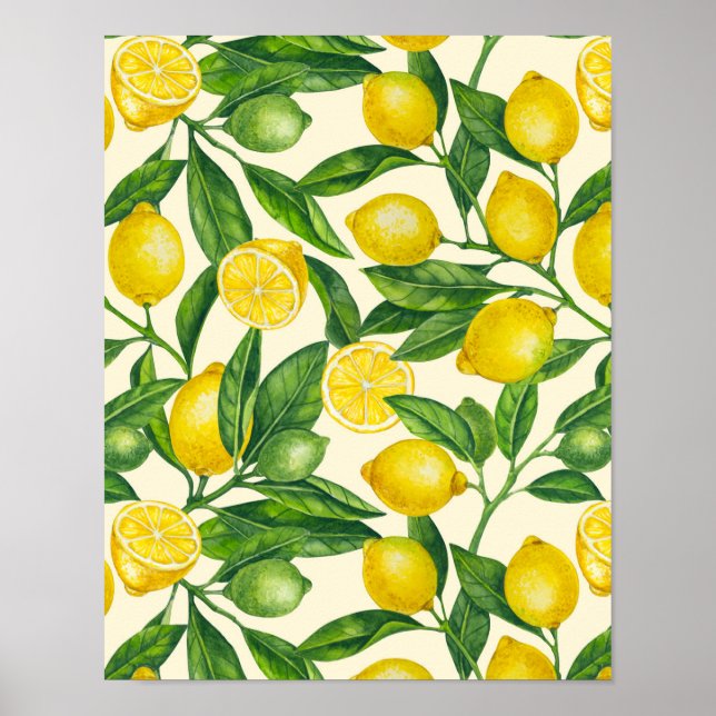 Póster Ramas de limón en verde y amarillo (Frente)