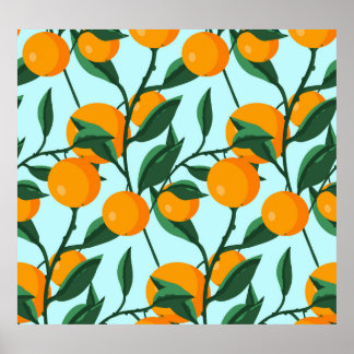Póster Ramas de naranjas, huella vintage de cítricos.