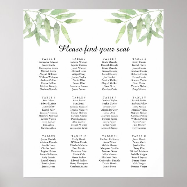 Póster Ramas de oliva. Poster de la tabla de asientos del (Frente)