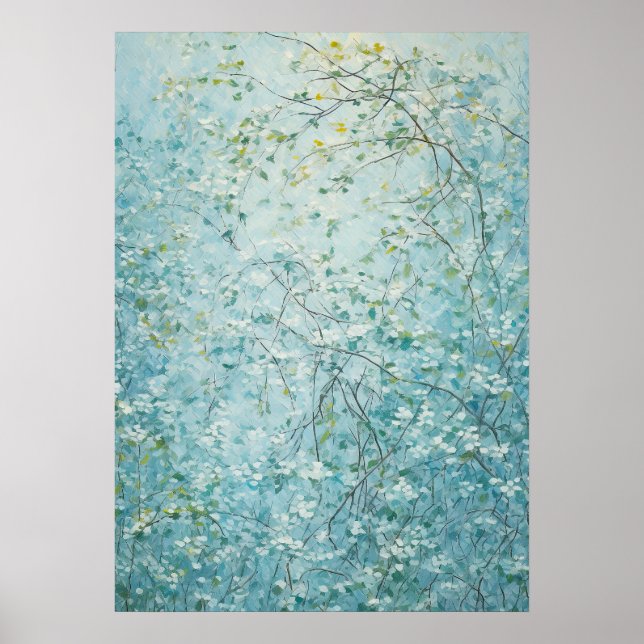 Póster Ramas Enredadas con Flores Blancas Pequeñas (Frente)