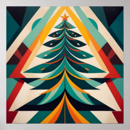 Póster Ramas verdes geométricas de Navidad con estilo Art