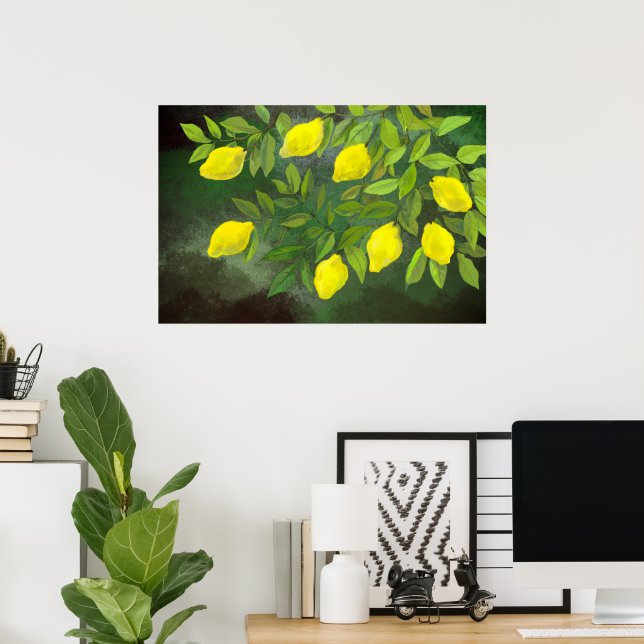 Póster Ramas y limones amarillos (Oficina en casa)
