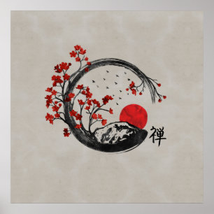 Póster Ramas Zen Enso Circle y Sakura