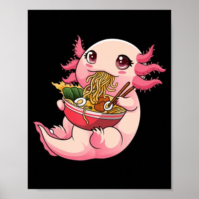 Póster Ramen Axolotl Kawaii Anime Chicas de comida japone (Frente)