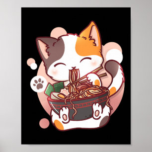Póster Ramen Cat Anime Bowl Kawaii Neko Japonés