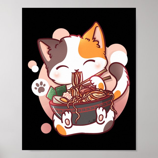 Póster Ramen Cat Anime Bowl Kawaii Neko Japonés (Frente)