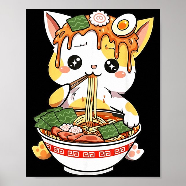 Póster Ramen Cat Design Kawaii Style Funny Japanese Anime (Frente)